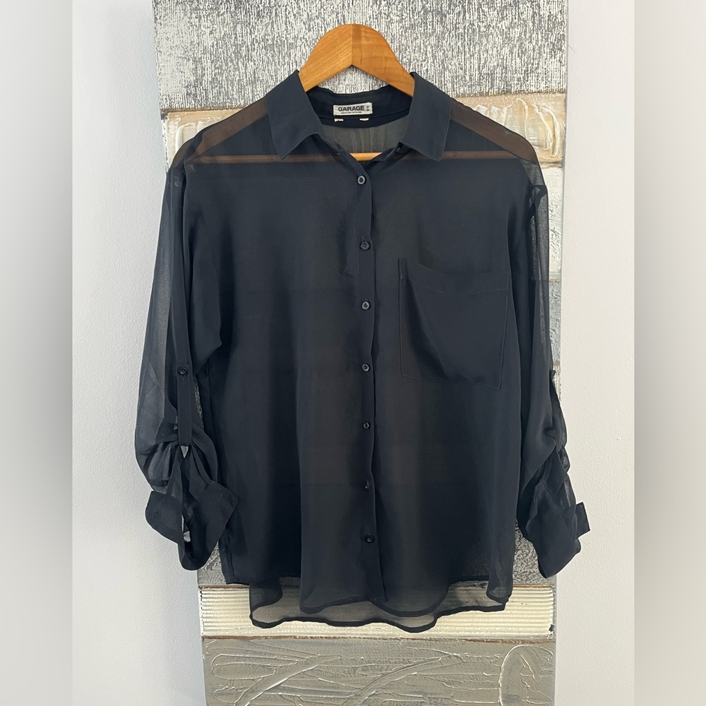 Garage Black Sheer Button Down Shirt